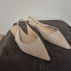 Tan Rhinestone Slingback Flats